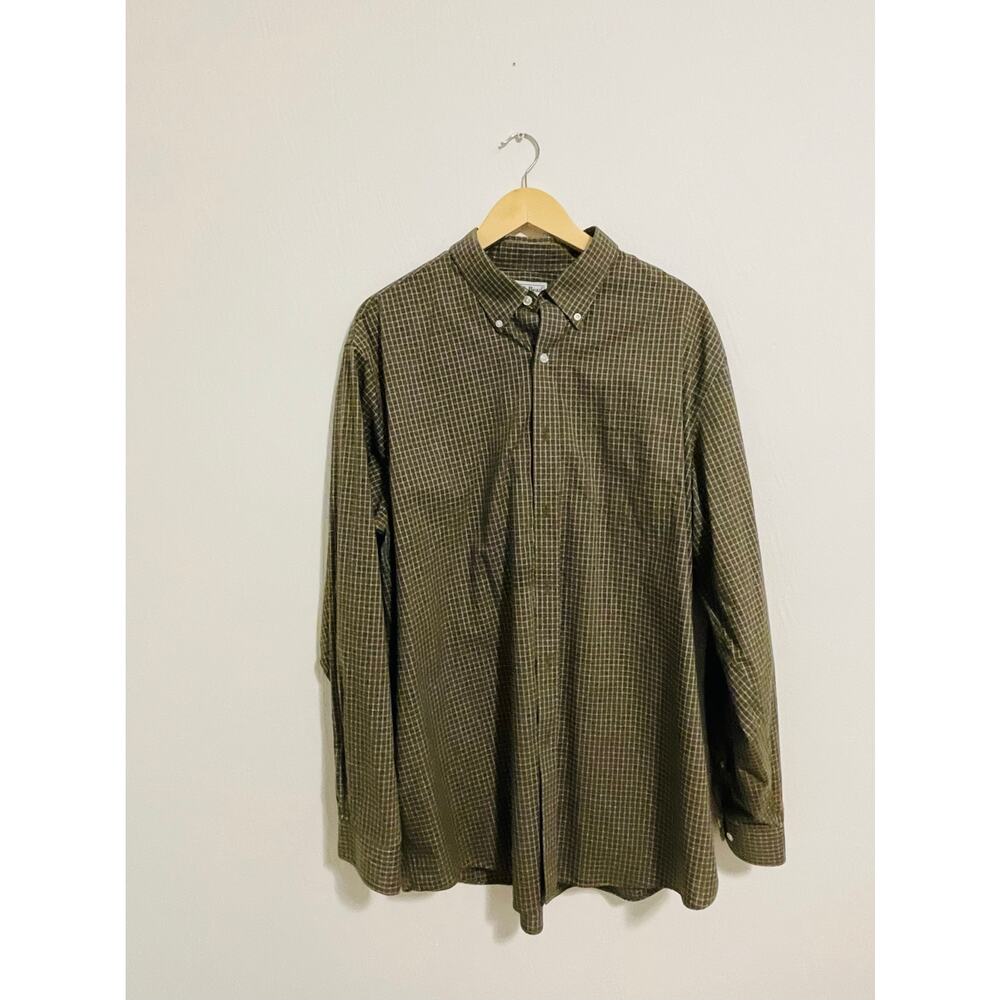LL Bean Men's Green & White Plaid Long Sleeve Shirt SZ XL REG Button-Down